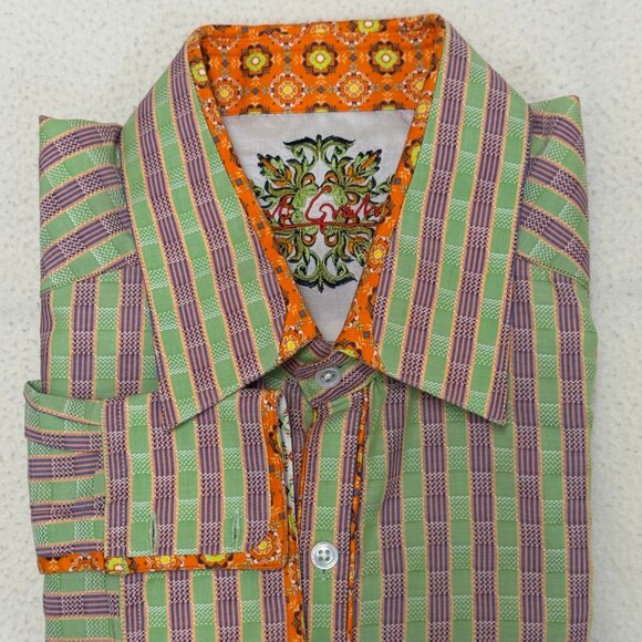 NWOT Robert Graham Men's 100% Cotton Woven Long Sleeve Shirt - Green Stripe -2XL - Picture 7 of 7